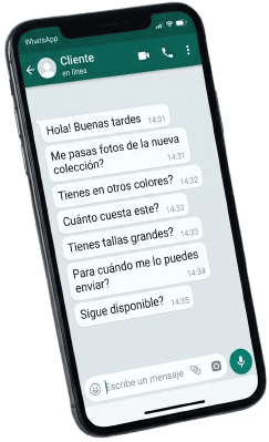 Chat de WhatsApp con clientes preguntando precios y colores
